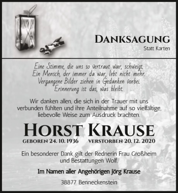 Traueranzeige von Horst Krause  von Magdeburger Volksstimme