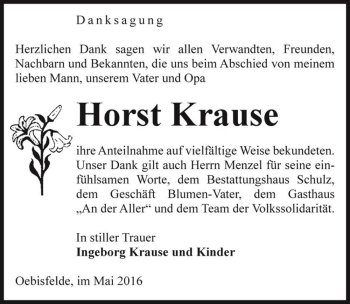 Traueranzeige von Horst Krause  von Magdeburger Volksstimme