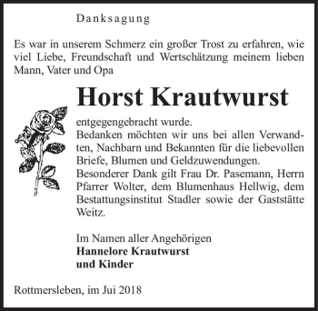 Traueranzeige von Horst Krautwurst  von Magdeburger Volksstimme