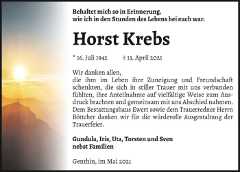 Traueranzeige von Horst Krebs  von Magdeburger Volksstimme
