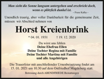 Traueranzeige von Horst Kreienbrink  von Magdeburger Volksstimme