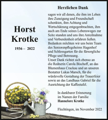 Traueranzeige von Horst Krotke  von Magdeburger Volksstimme