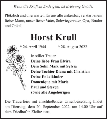 Traueranzeige von Horst Krull  von Magdeburger Volksstimme