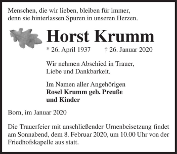 Traueranzeige von Horst Krumm  von Magdeburger Volksstimme