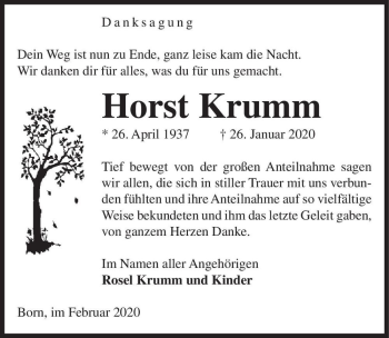 Traueranzeige von Horst Krumm  von Magdeburger Volksstimme