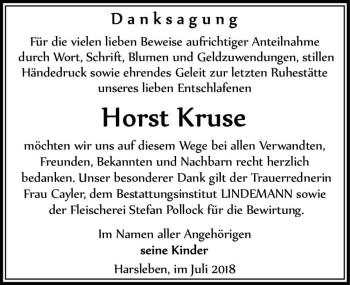 Traueranzeige von Horst Kruse  von Magdeburger Volksstimme