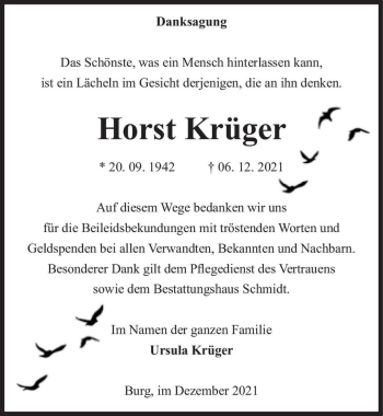 Traueranzeige von Horst Krüger  von Magdeburger Volksstimme