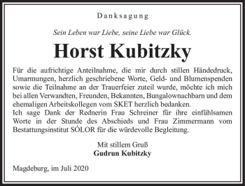 Traueranzeige von Horst Kubitzky  von Magdeburger Volksstimme