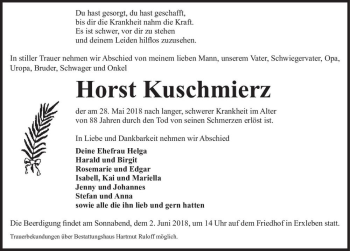 Traueranzeige von Horst Kuschmierz  von Magdeburger Volksstimme