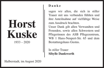 Traueranzeige von Horst Kuske  von Magdeburger Volksstimme