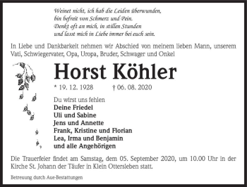 Traueranzeige von Horst Köhler  von Magdeburger Volksstimme