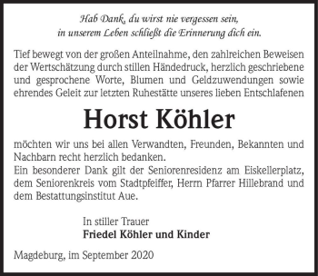 Traueranzeige von Horst Köhler  von Magdeburger Volksstimme