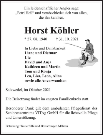 Traueranzeige von Horst Köhler  von Magdeburger Volksstimme