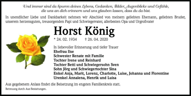  Traueranzeige für Horst König  vom 09.05.2020 aus Magdeburger Volksstimme