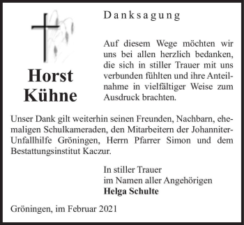 Traueranzeige von Horst Kühne  von Magdeburger Volksstimme