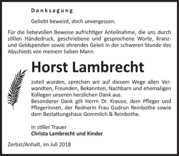 Traueranzeige von Horst Lambrecht  von Magdeburger Volksstimme