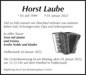 Traueranzeige von Horst Laube  von Magdeburger Volksstimme