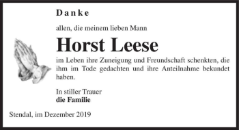 Traueranzeige von Horst Leese  von Magdeburger Volksstimme