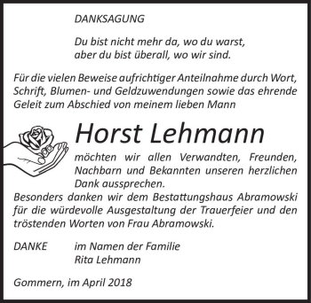 Traueranzeige von Horst Lehmann  von Magdeburger Volksstimme
