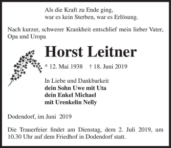 Traueranzeige von Horst Leitner  von Magdeburger Volksstimme