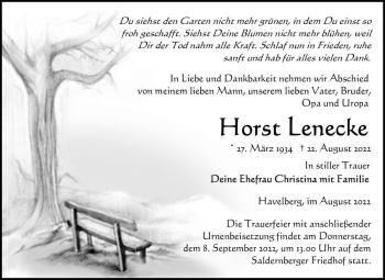 Traueranzeige von Horst Lenecke  von Magdeburger Volksstimme