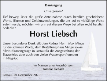 Traueranzeige von Horst Liebsch  von Magdeburger Volksstimme