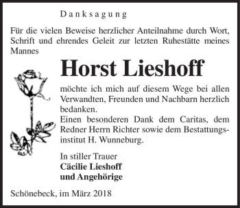 Traueranzeige von Horst Lieshoff  von Magdeburger Volksstimme