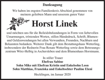 Traueranzeige von Horst Linek  von Magdeburger Volksstimme
