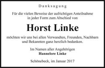 Traueranzeige von Horst Linke  von Magdeburger Volksstimme