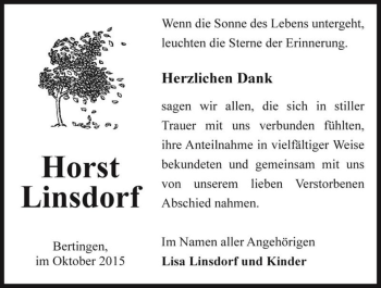 Traueranzeige von Horst Linsdorf  von Magdeburger Volksstimme