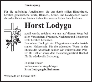 Traueranzeige von Horst Lodyga  von Magdeburger Volksstimme