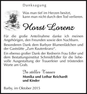 Traueranzeige von Horst Lorenz  von Magdeburger Volksstimme