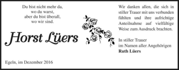 Traueranzeige von Horst Lüers  von Magdeburger Volksstimme