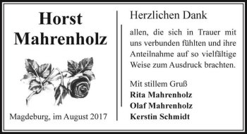 Traueranzeige von Horst Mahrenholz  von Magdeburger Volksstimme