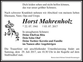 Traueranzeige von Horst Mahrenholz  von Magdeburger Volksstimme