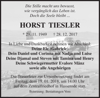 Traueranzeige von Horst Manfred Tiesler  von Magdeburger Volksstimme