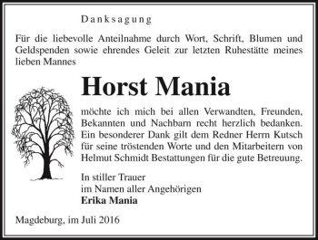 Traueranzeige von Horst Mania  von Magdeburger Volksstimme