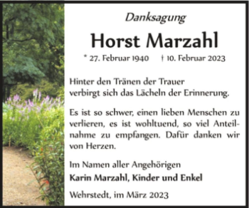 Traueranzeige von Horst Marzahl  von Magdeburger Volksstimme