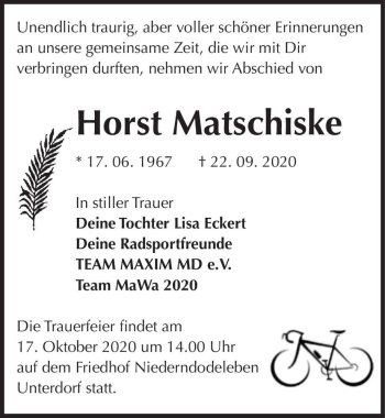Traueranzeige von Horst Matschiske  von Magdeburger Volksstimme