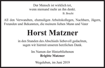 Traueranzeige von Horst Matzner  von Magdeburger Volksstimme