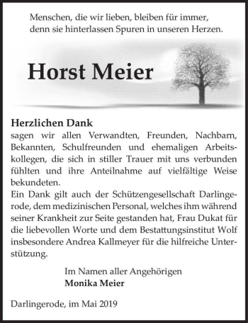 Traueranzeige von Horst Meier  von Magdeburger Volksstimme
