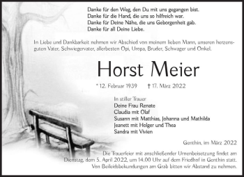 Traueranzeige von Horst Meier  von Magdeburger Volksstimme