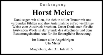 Traueranzeige von Horst Meier  von Magdeburger Volksstimme