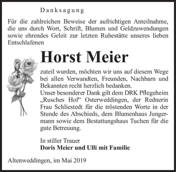 Traueranzeige von Horst Meier  von Magdeburger Volksstimme
