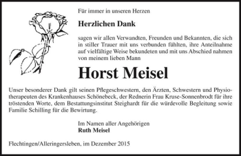 Traueranzeige von Horst Meisel  von Magdeburger Volksstimme