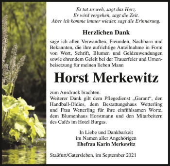Traueranzeige von Horst Merkewitz  von Magdeburger Volksstimme