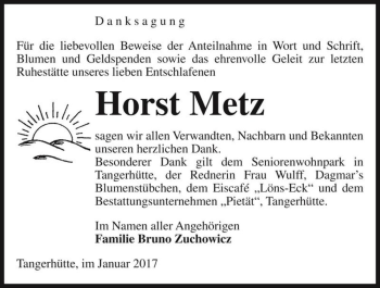 Traueranzeige von Horst Metz  von Magdeburger Volksstimme