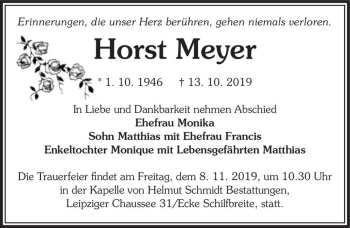 Traueranzeige von Horst Meyer  von Magdeburger Volksstimme