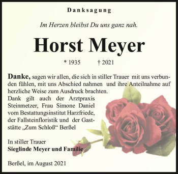 Traueranzeige von Horst Meyer  von Magdeburger Volksstimme