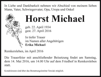 Traueranzeige von Horst Michael  von Magdeburger Volksstimme